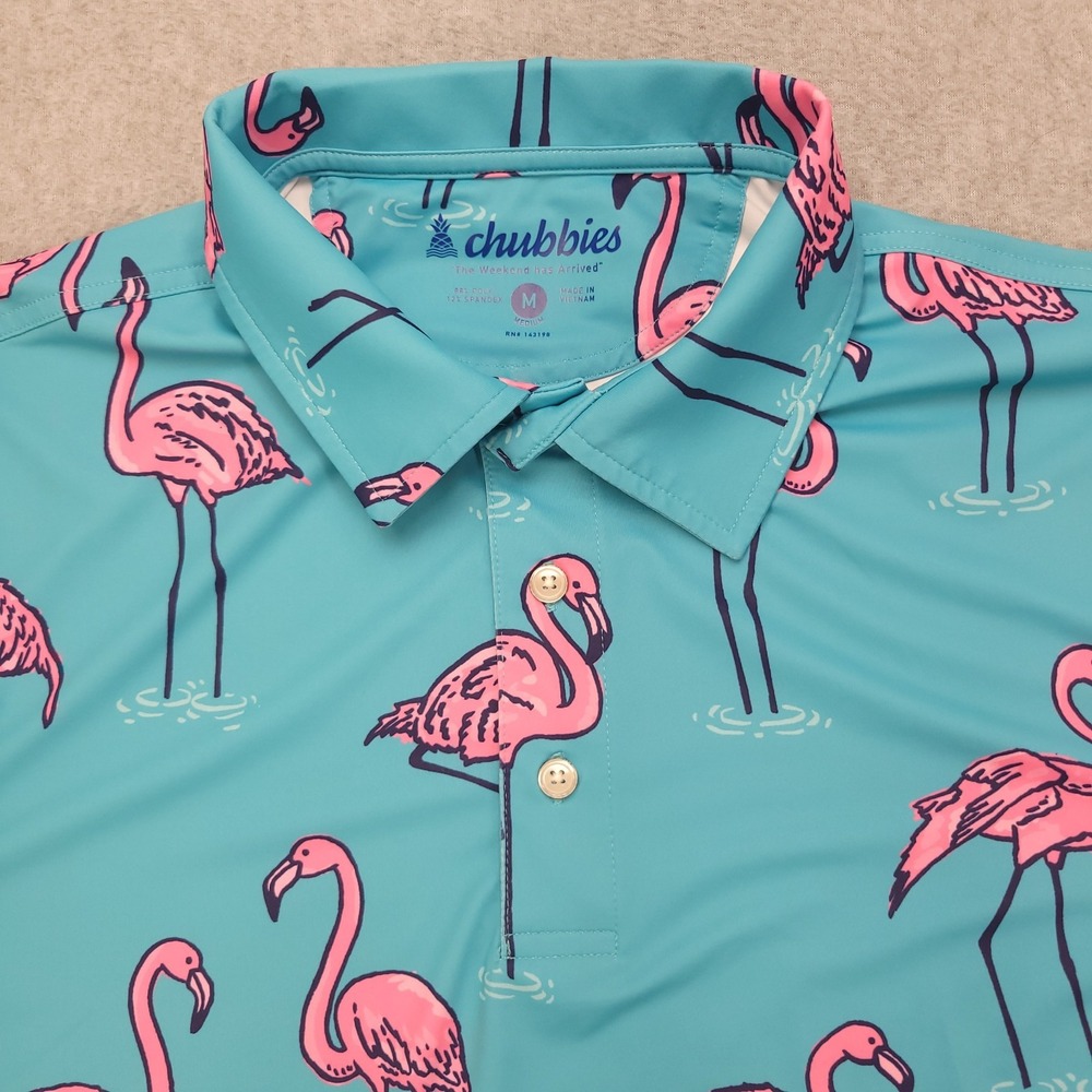 Chubbies Teal and Pink Flamingo Polo Shirt